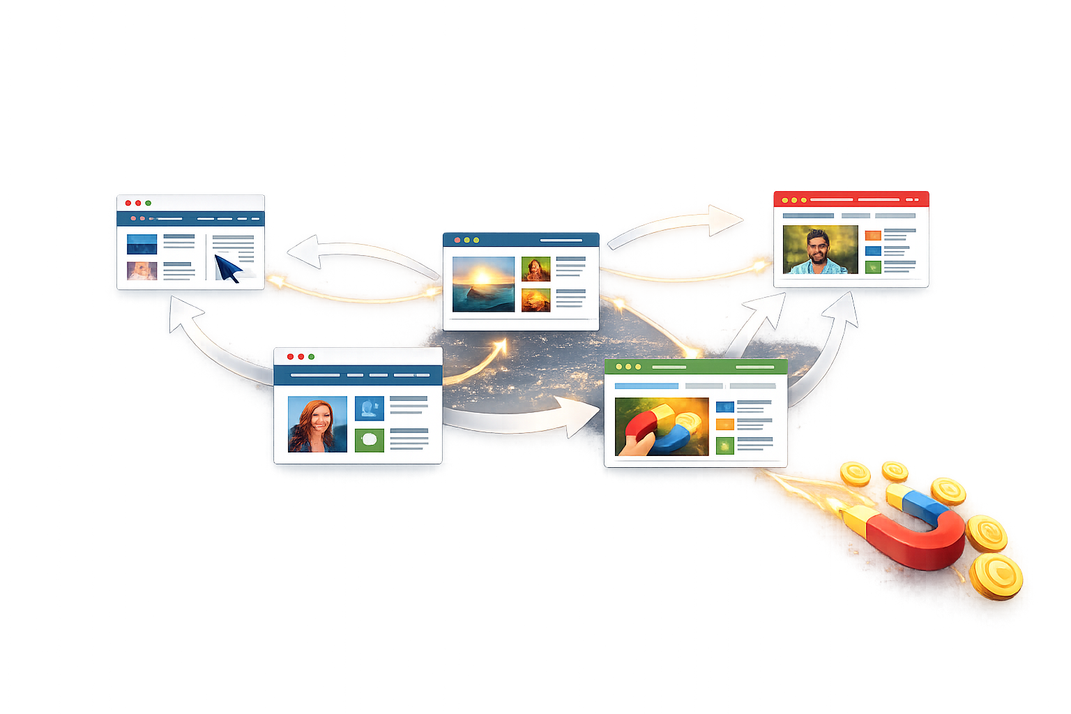 Visual showing ViralClickers traffic flow between participating websites